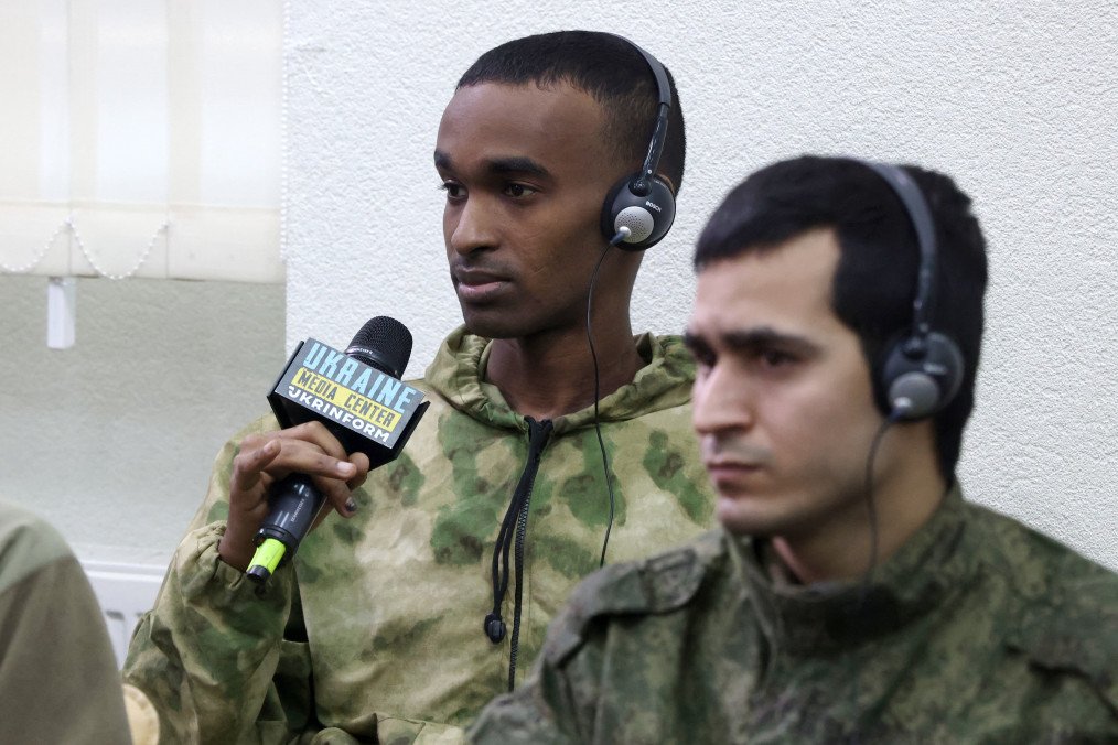 A man from Somalia made a prisoner of war (POW) after being captured by Ukraine as a foreign combatant within the Russian armed forces, speaks during a press conference organized by Ukrainian officials in Kyiv, on March 15, 2024. (Source: Getty Images) A man from Somalia made a prisoner of war (POW) after being captured by Ukraine as a foreign combatant within the Russian armed forces, speaks during a press conference organized by Ukrainian officials in Kyiv, on March 15, 2024. (Source: Getty Images)