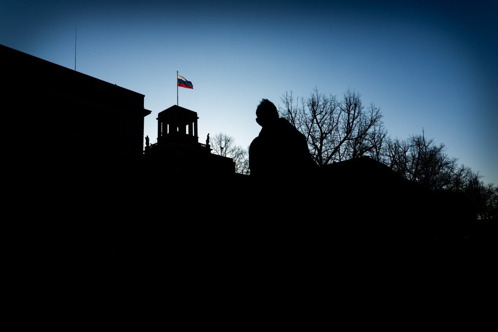 A passerby walks in front of the Embassy of the Russian Federation in Berlin on January 21, 2026. (Source: Getty Images)