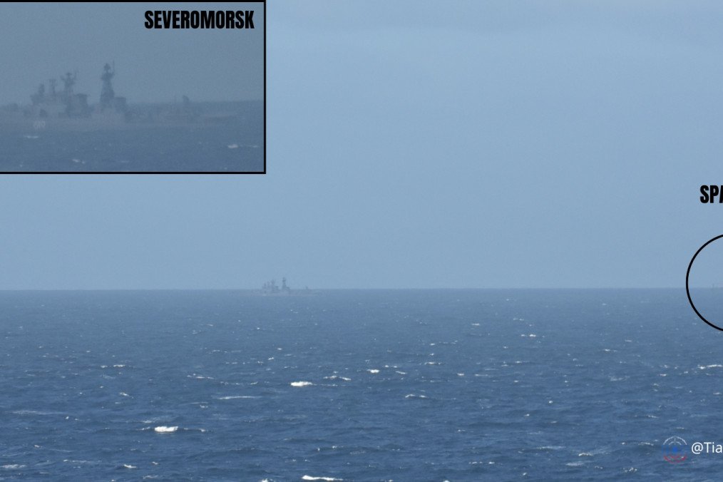 SPARTA IV escorted by the Russian destroyer Severomorsk off the coast of Portugal, January 2026. (Source: Russian Forces Spotter)