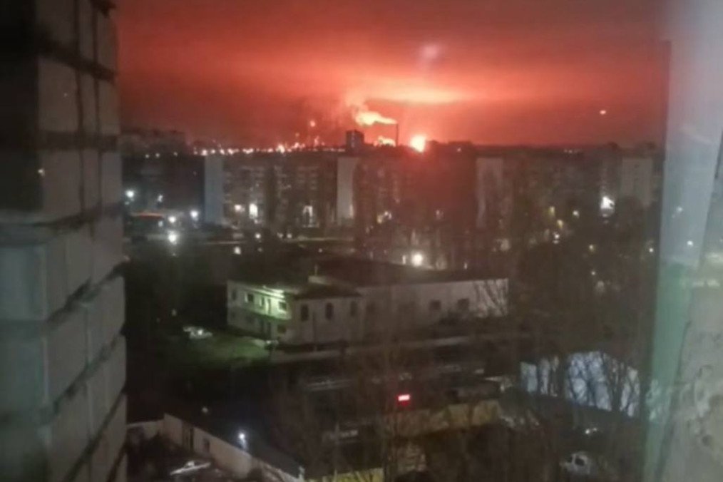 Flames erupt after a drone strike hit the Saratov oil refinery in Saratov region, Russia, November 11, 2025. (Source: Exilenova_plus)