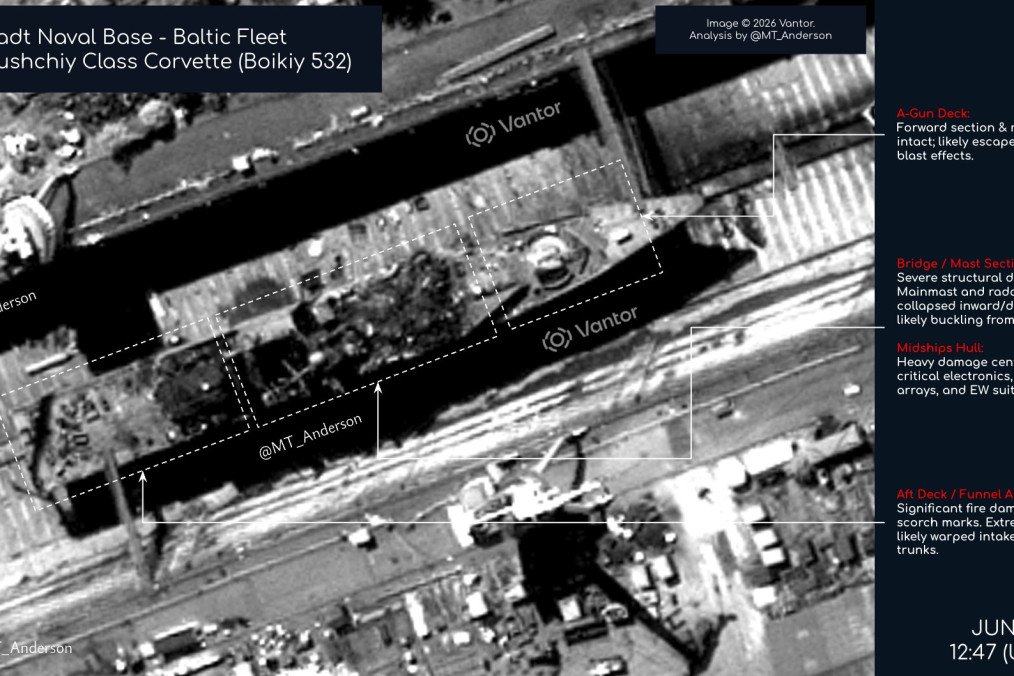 Russian Corvette Boykiy May Be Beyond Repair After Ukrainian Drone Strike, Satellite Images Suggest Satellite image of the Project 20380 corvette Boykiy. (Source: MT Anderson/X)