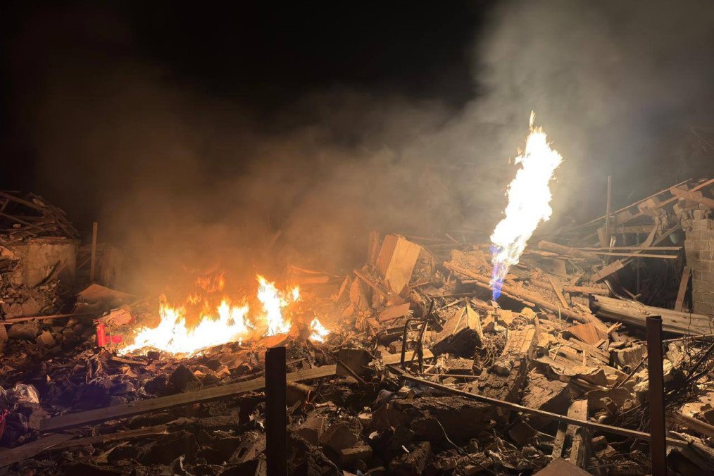 Flames rise from the wreckage of a residential home in Kramatorsk following a Russian strike on February 12, 2026. (Photo: Kramatorsk City Council)