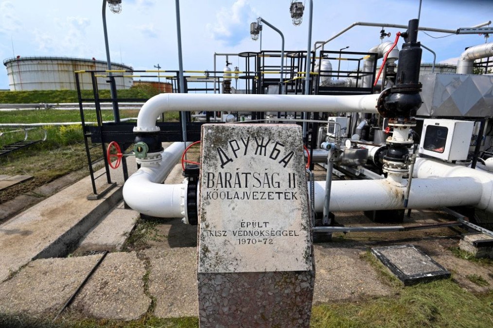 A photo taken on May 5, 2022 shows the receiver station of the Druzhba pipeline of petroleum between Hungary and Russia with a memorial plate of its construction at the Duna (Danube) oil Refinery. (Source: Getty Images) A photo taken on May 5, 2022 shows the receiver station of the Druzhba pipeline of petroleum between Hungary and Russia with a memorial plate of its construction at the Duna (Danube) oil Refinery. (Source: Getty Images)