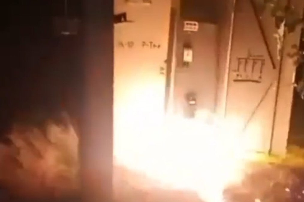 A transformer substation supplying power to a defense-related plant in Izhevsk is seen on fire following a sabotage operation claimed by the resistance movement ATESH. (Photo: ATESH)