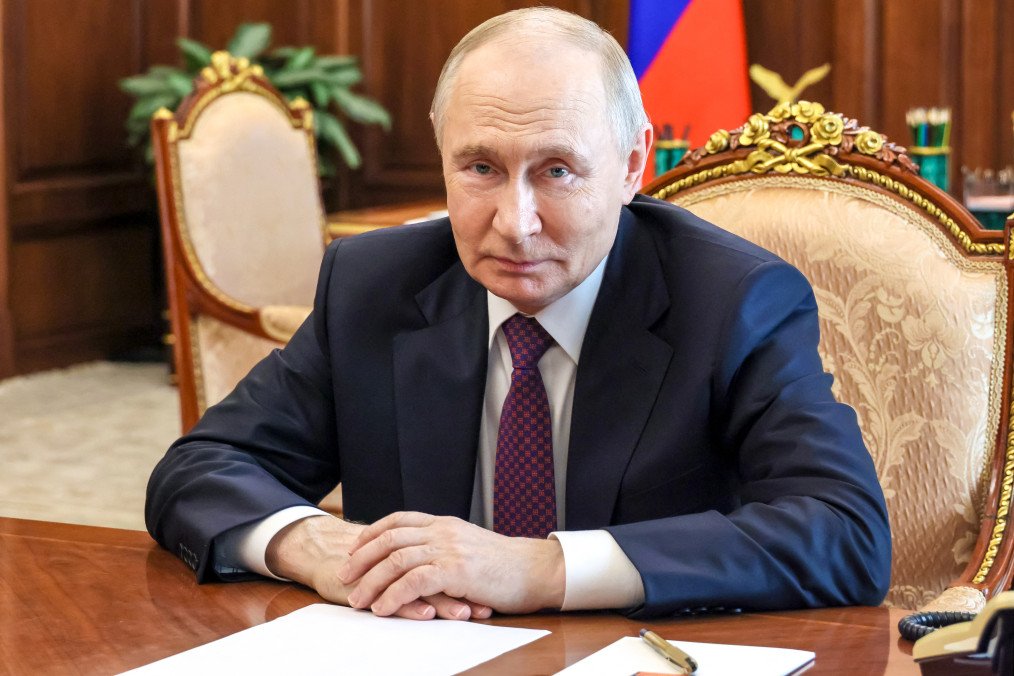 Russian leader Vladimir Putin attends a meeting with acting governor of the Bryansk region in Moscow on May 13, 2026. (Source: Getty Images)