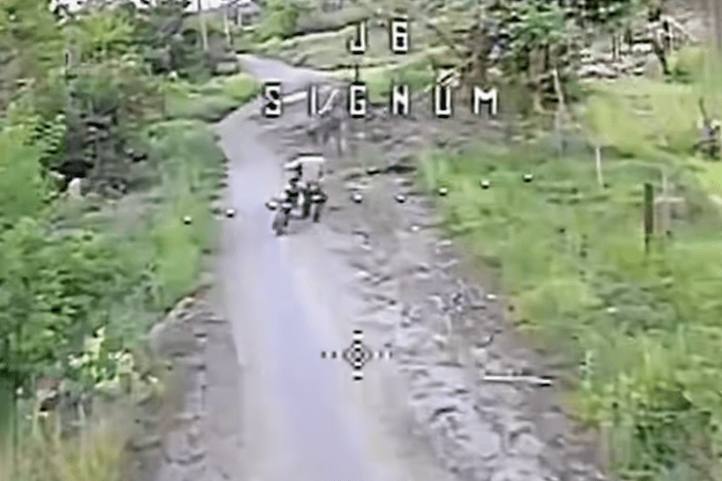 Russian troops traveling on motorcycles on the Lyman front moments before being targeted by Ukrainian drone operators from the Signum unit. (Source: Signum) Russian troops traveling on motorcycles on the Lyman front moments before being targeted by Ukrainian drone operators from the Signum unit. (Source: Signum)