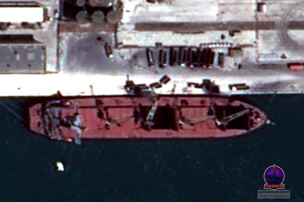 Satellite image of Russian cargo vessel Sparta unloading at the port of Tartus, Syria, on May 11, 2026. (Source: SONARROW_OSINT)