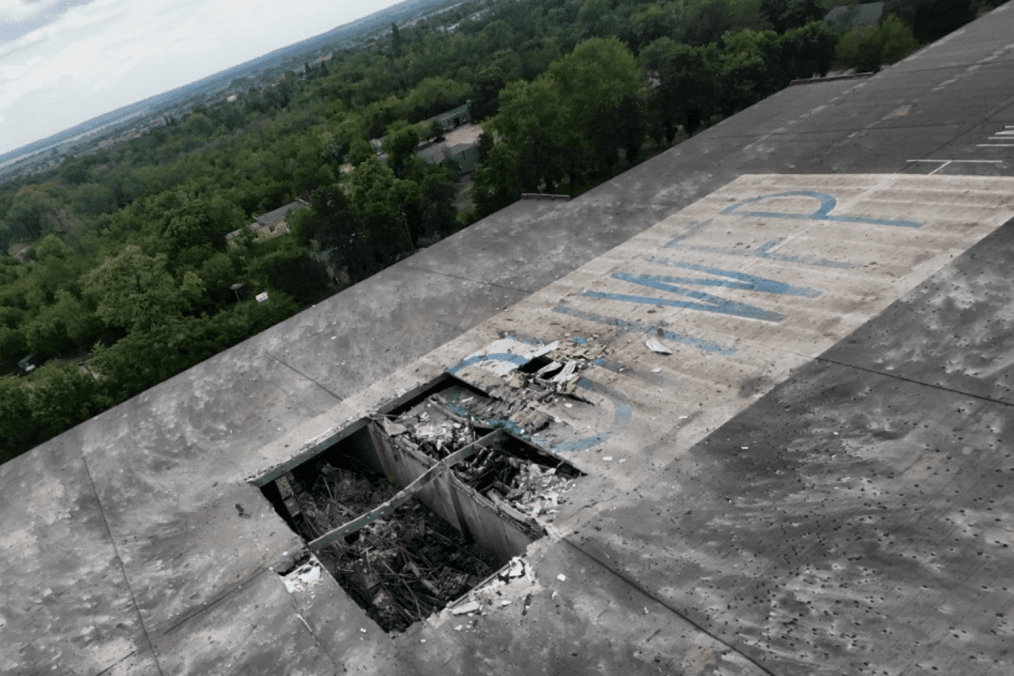 A UN World Food Programme warehouse in Dnipro is seen after a Russian Iskander missile strike damaged its roof and destroyed humanitarian food supplies. (Source: UN World Food Programme/Facebook)