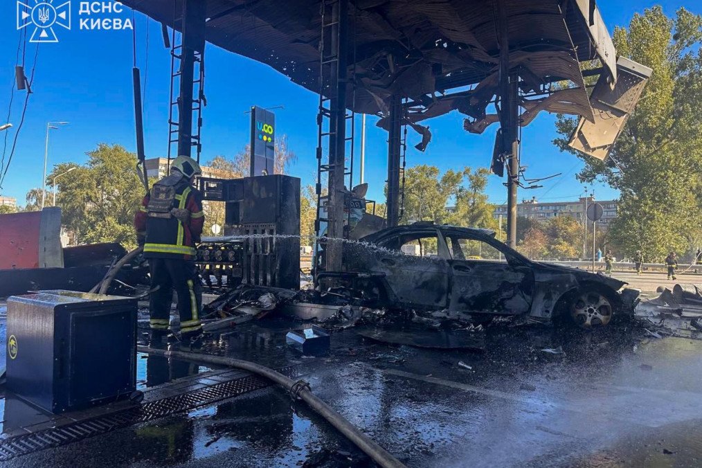Emergency crews respond to damage at an Ukrnafta gas station in Kyiv following a Russian drone attack on September 10, 2026. (Source: State Emergency Service of Ukraine)