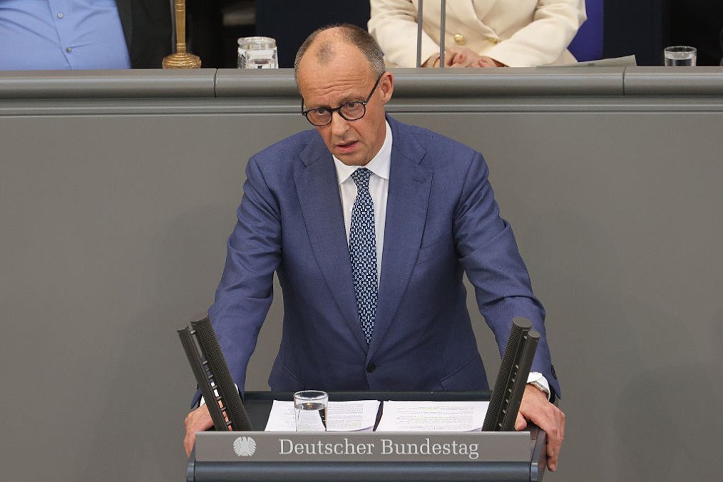 German Chancellor Friedrich Merz gives a government declaration at the Bundestag ahead of a meeting of the European Council in Brussels on March 18, 2026 in Berlin, Germany. (Source: Getty Images)