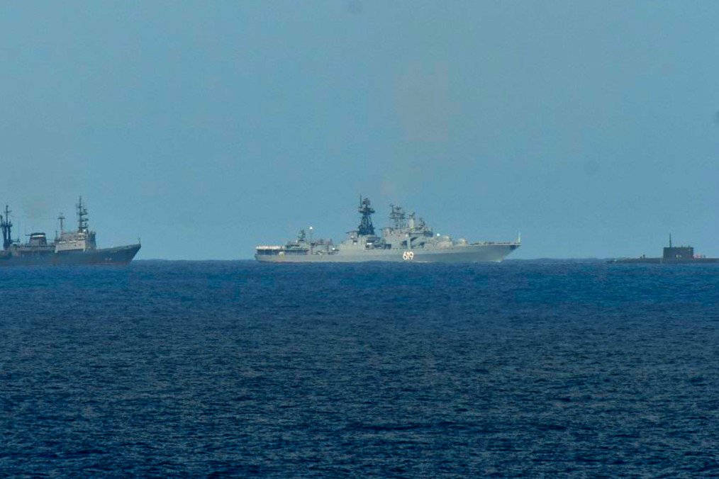 Russian Submarine Krasnodar and Escort Ships Tracked Southeast of Sicily by Italian Frigate Virginio Fasan. (Photo: NATO Maritime Command)