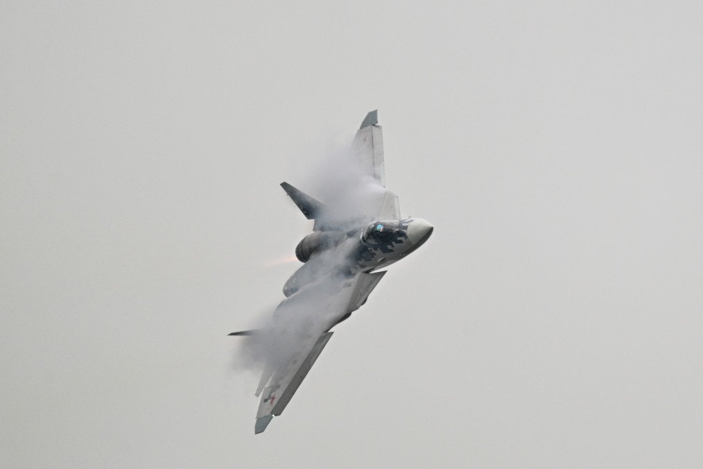 A Russian Sukhoi Su-57 fifth-generation fighter aircraft flies during the 15th China International Aviation and Aerospace Exhibition in Zhuhai, in southern China’s Guangdong province, on November 15, 2024. A Russian Sukhoi Su-57 fifth-generation fighter aircraft flies during the 15th China International Aviation and Aerospace Exhibition in Zhuhai, in southern China’s Guangdong province, on November 15, 2024.