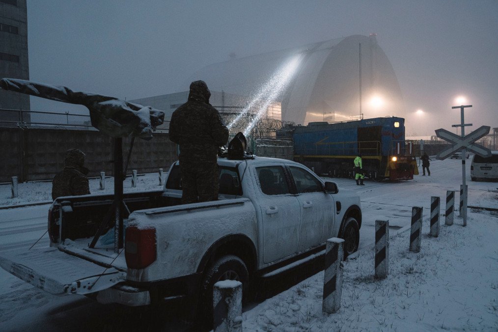Inspection of damage to Reactor 4 containment at the Chernobyl nuclear power plant following a Russian drone strike. (Source: Getty Images) Inspection of damage to Reactor 4 containment at the Chernobyl nuclear power plant following a Russian drone strike. (Source: Getty Images)