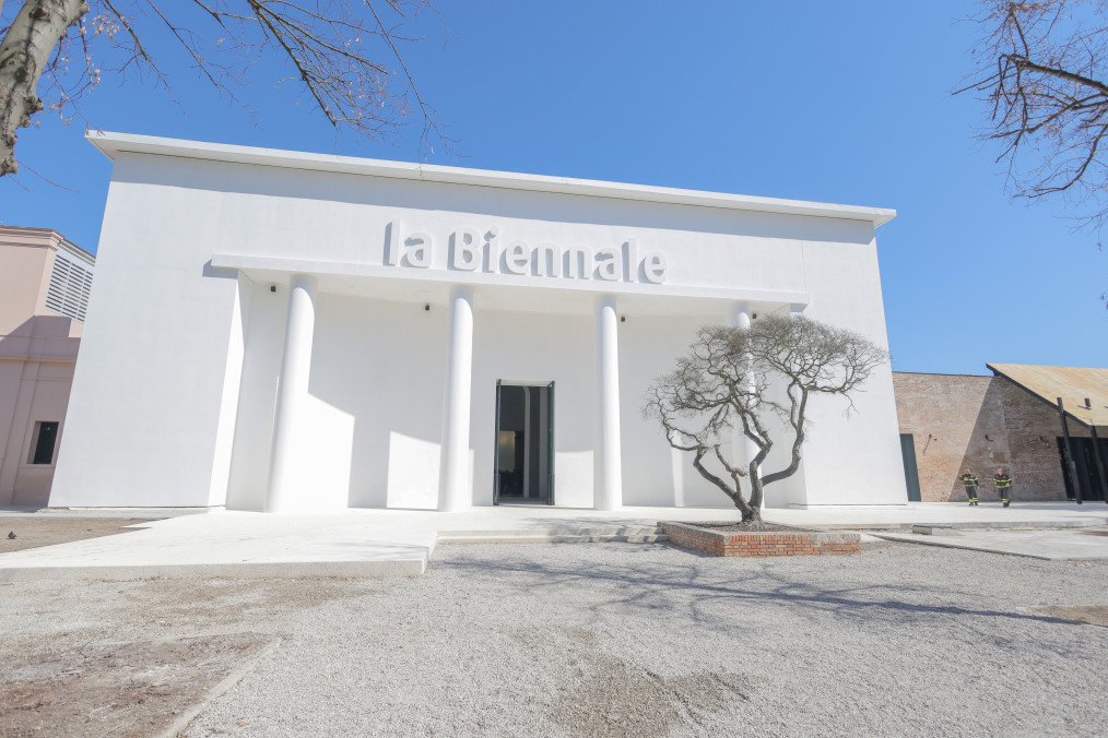 The newly restored facade during the inauguration of the Central Pavilion of the Biennale. (Source: Getty Images)