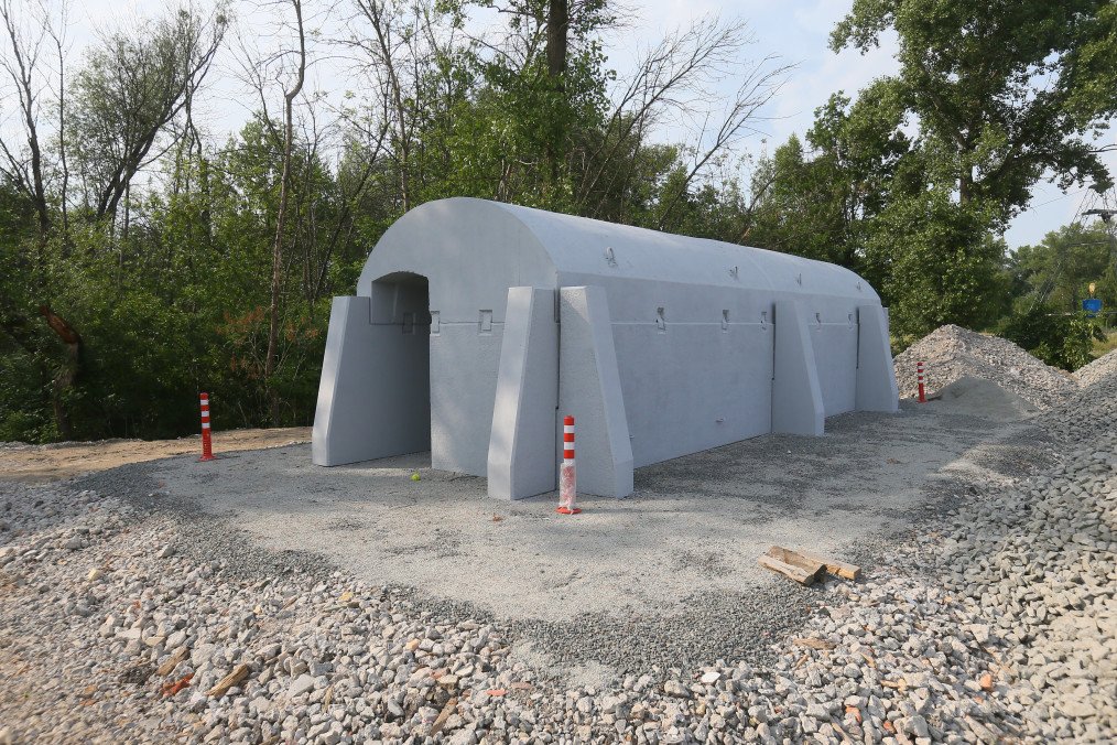 A view of the mobile bomb shelter that is installed in Kyiv, Ukraine, on June 22, 2023. A view of the mobile bomb shelter that is installed in Kyiv, Ukraine, on June 22, 2023.