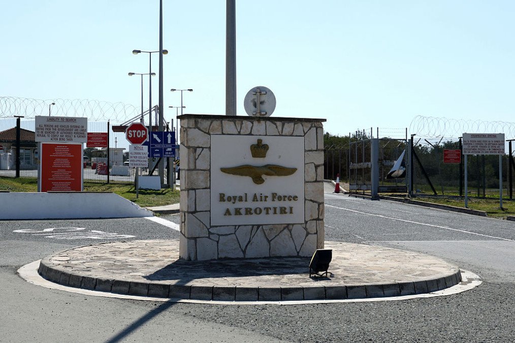 The entrance of RAF Akrotiri pictured on March 2, 2026 in Akrotiri, Cyprus. (Source: Getty Images)