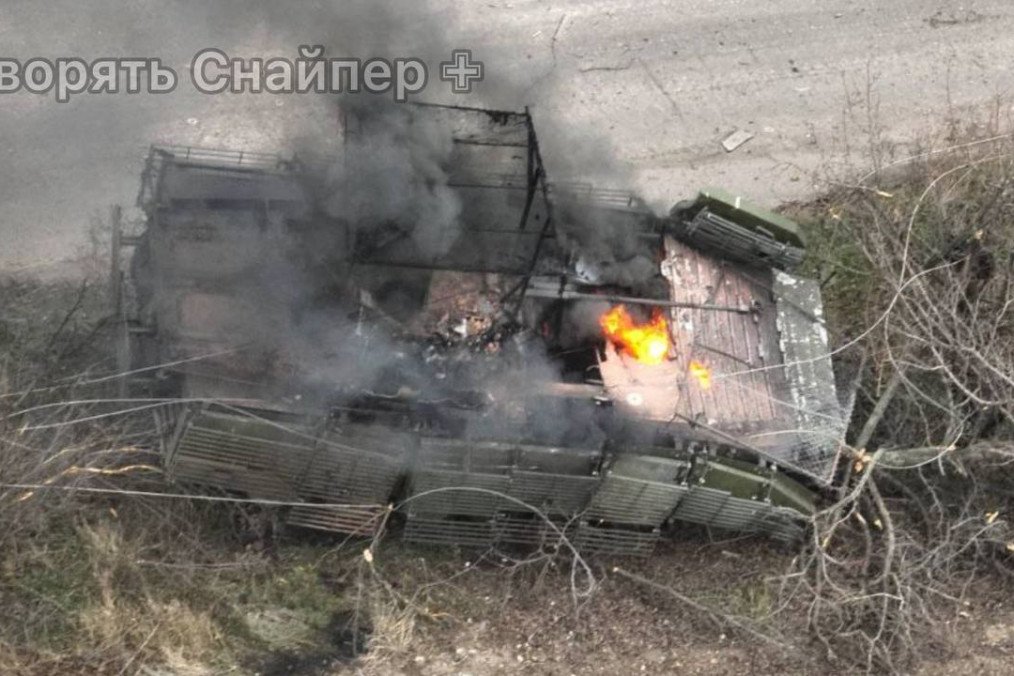 Ukrainian Armed Forces Destroy Russian Tank with Mine Plow and Infantry Fighting Vehicle