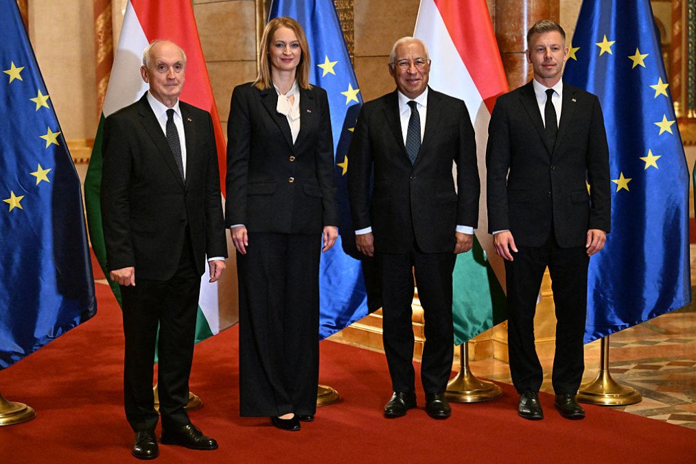 Hungarian Prime Minister Peter Magyar (R) poses with (L-R) Hungarian President Andras Baka, Speaker of the Hungarian Parliament Agnes Forsthoffer and European Council President Antonio Costa at the Hungarian Parliament in Budapest. (Source: Getty Images) Hungarian Prime Minister Peter Magyar (R) poses with (L-R) Hungarian President Andras Baka, Speaker of the Hungarian Parliament Agnes Forsthoffer and European Council President Antonio Costa at the Hungarian Parliament in Budapest. (Source: Getty Images)