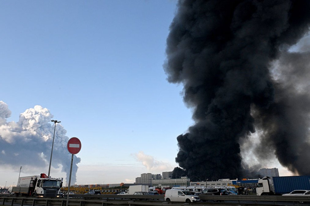 A large plume of smoke rises over St. Petersburg following a Ukrainian drone strike targeting logistics facilities operated by Wildberries, Russia’s largest online retailer, on July 24, 2026 in St. Petersburg, Russia. (Source: Getty Images) A large plume of smoke rises over St. Petersburg following a Ukrainian drone strike targeting logistics facilities operated by Wildberries, Russia’s largest online retailer, on July 24, 2026 in St. Petersburg, Russia. (Source: Getty Images)
