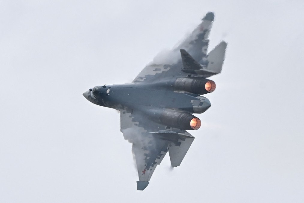 A Russian Su-57 fifth-generation fighter jet flies during an airshow in Zhuhai, China, on November 14, 2024. (Source: Getty Images)