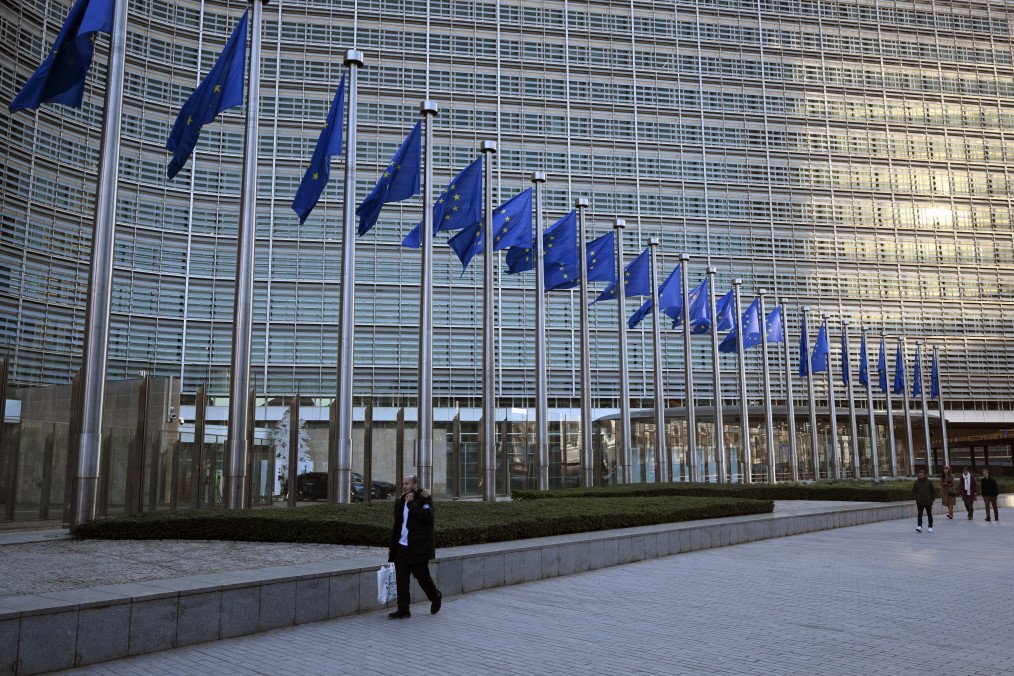 This photograph shows an outside view of the Berlaymont building, the European Union Commission headquarters, in Brussels on December 15, 2025. (Source: Getty Images)