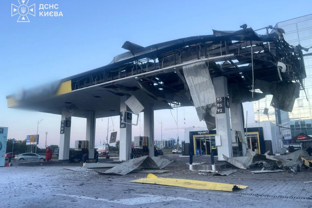 A gas station in Kyiv damaged in a Russian drone strike on September 15, 2026. (Source: State Emergency Service of Ukraine) A gas station in Kyiv damaged in a Russian drone strike on September 15, 2026. (Source: State Emergency Service of Ukraine)