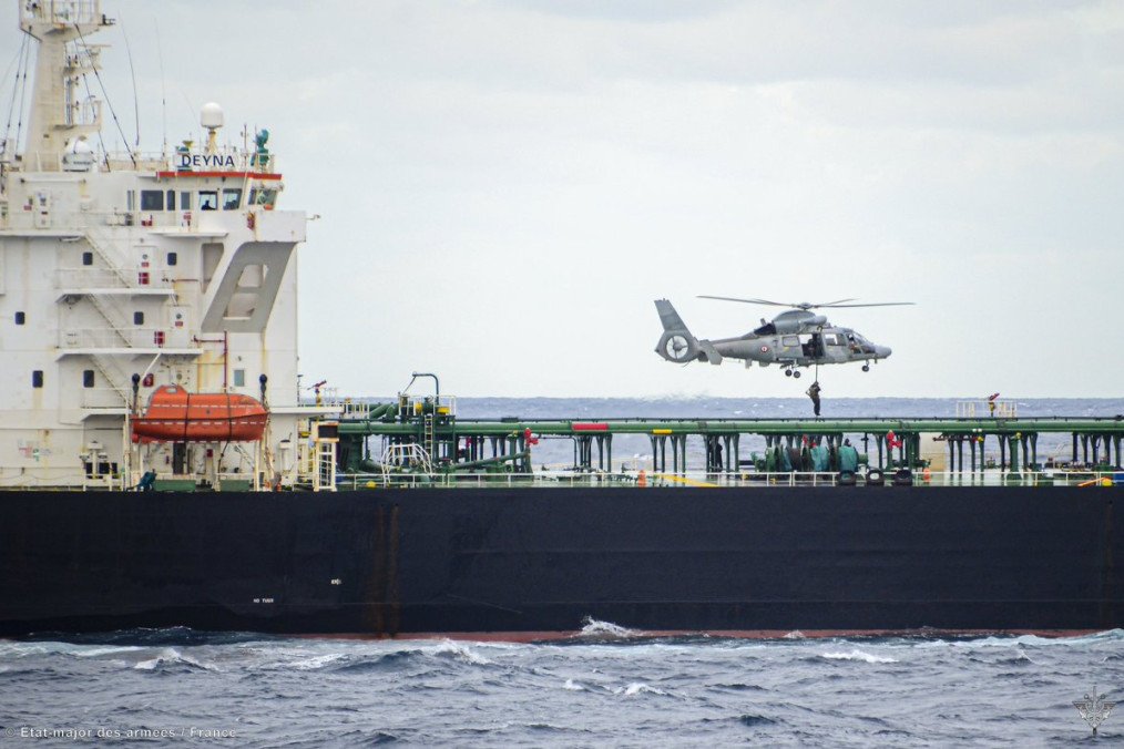France Detains Russian-Linked Shadow Fleet Tanker Deyna in Mediterranean A helicopter approaches the "Deyna" tanker during a French Navy operation in the Mediterranean. (Source: French President Emmanuel Macron/X)