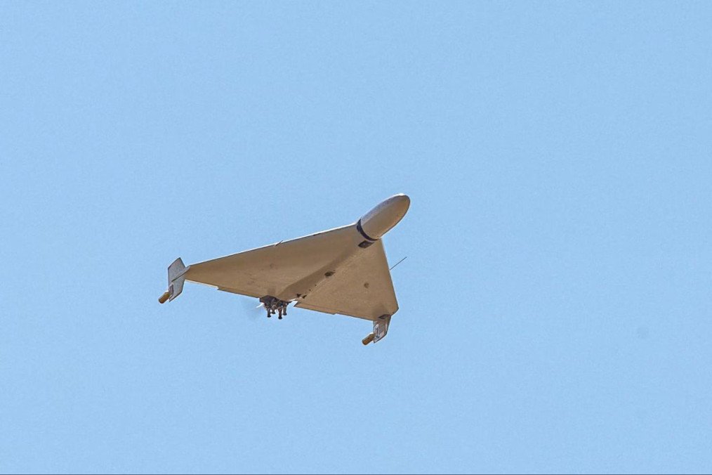 A Shahed-type attack drone in flight. Illustrative image. A Shahed-type attack drone in flight. Illustrative image.