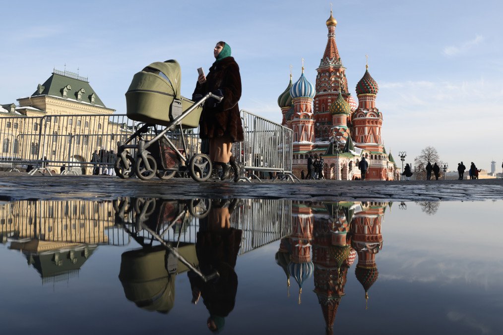A woman with a baby stroller walks past Saint Basil's Cathedral at the Red Square on February 28, 2024, in Moscow, Russia. (Source: Getty Images) A woman with a baby stroller walks past Saint Basil's Cathedral at the Red Square on February 28, 2024, in Moscow, Russia. (Source: Getty Images)