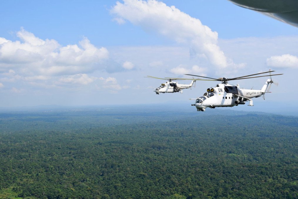 Ukrainian Mi-24 helicopters flying over the Democratic Republic of the Congo as part of the UN mission, 2018. (Source: Permanent Mission of Ukraine to the United Nations)