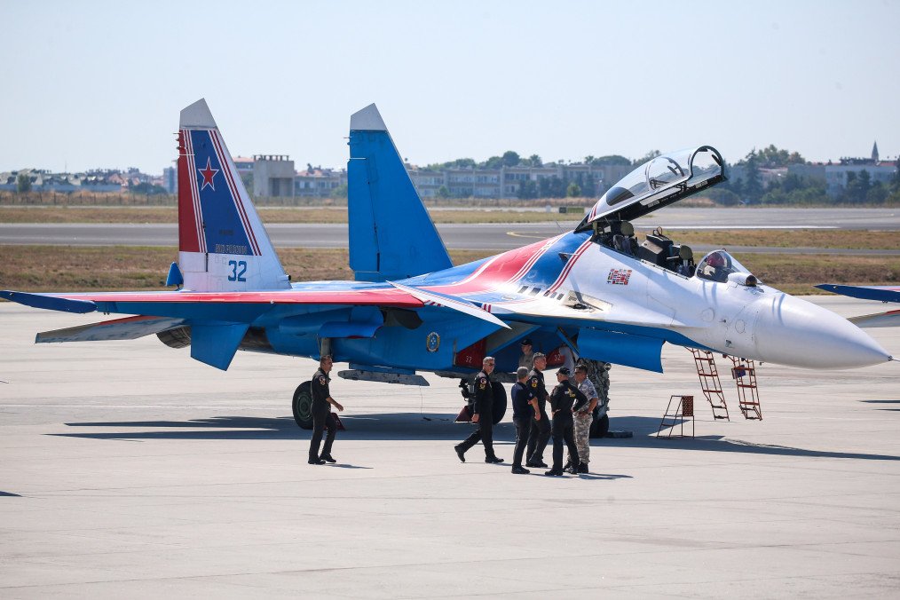 Russian Su-30SM fighter jets prepare for a demonstration flight during TEKNOFEST aerospace festival at Atatürk Airport in Istanbul, September 2019. (Source: Getty Images)