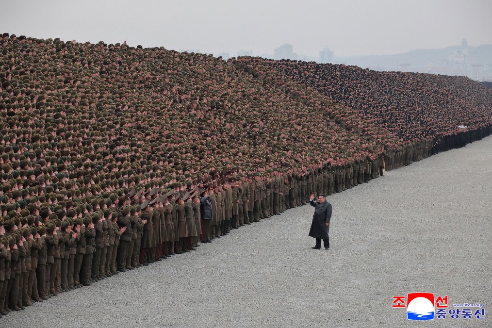 North Korean leader Kim Jong Un with soldiers who were involved in the construction of the Sinuiju Combined Greenhouse Farm in North Pyongan Province, North Korea, on February 1, 2026. (Source: KCNA VIA KNS / AFP via Getty Images) North Korean leader Kim Jong Un with soldiers who were involved in the construction of the Sinuiju Combined Greenhouse Farm in North Pyongan Province, North Korea, on February 1, 2026. (Source: KCNA VIA KNS / AFP via Getty Images)