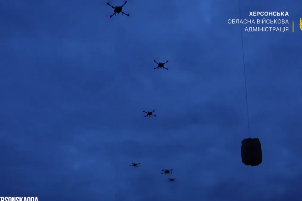 Food supplies delivered by Ukrainian drones to residents of temporarily occupied Oleshky. (Source: Kherson Regional Military Administration)