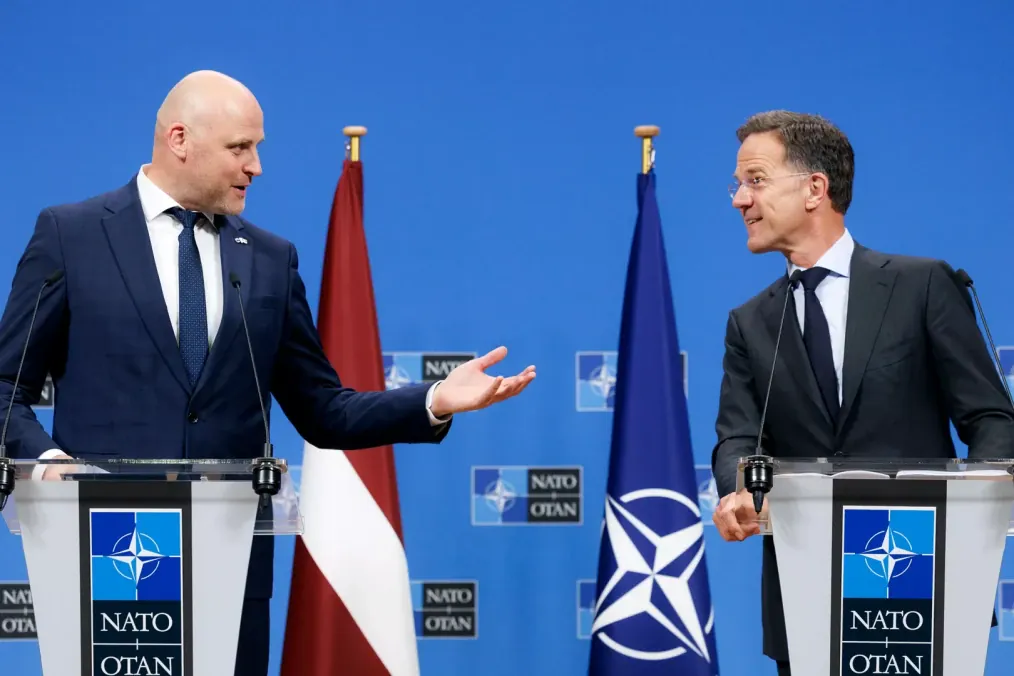 Latvia Pushes NATO to Integrate Ukraine’s Battlefield Drone Expertise Into Defense Strategy Latvian Prime Minister Andris Kulbergs and NATO Secretary General Mark Rutte during a joint press point in Brussels on June 17, 2026. (Source: NATO website)