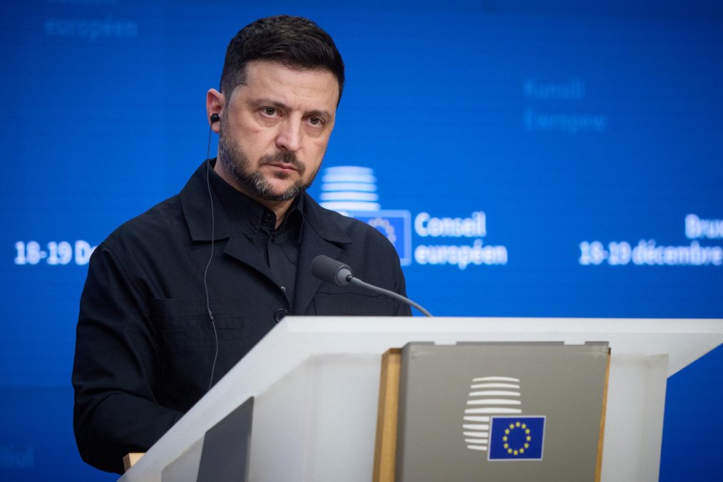 Ukraine Will Face Massive Drone Production Cuts Without Spring EU Funding, Zelenskyy Says Ukrainian President Volodymyr Zelenskyy during a meeting wuth press in Brussels, Belgium on December 18, 2025. (Source: Office of the President)