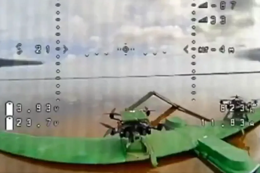 Ukrainian FP 1/2 drone carrying two FPV drones, one appearing to be equipped with a Starlink antenna. (Photo: Open source)