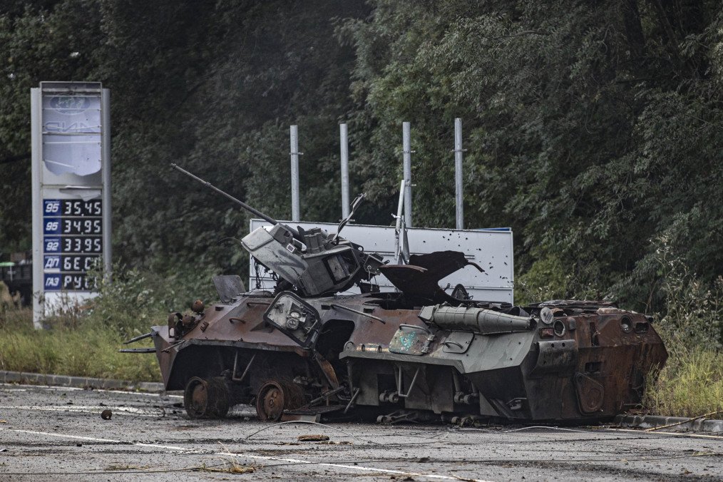 A destroyed Russian APC is seen after Russian Forces’ withdrawal in Izium, Kharkiv region, Ukraine, on September 14, 2022. (Source: Getty Images)