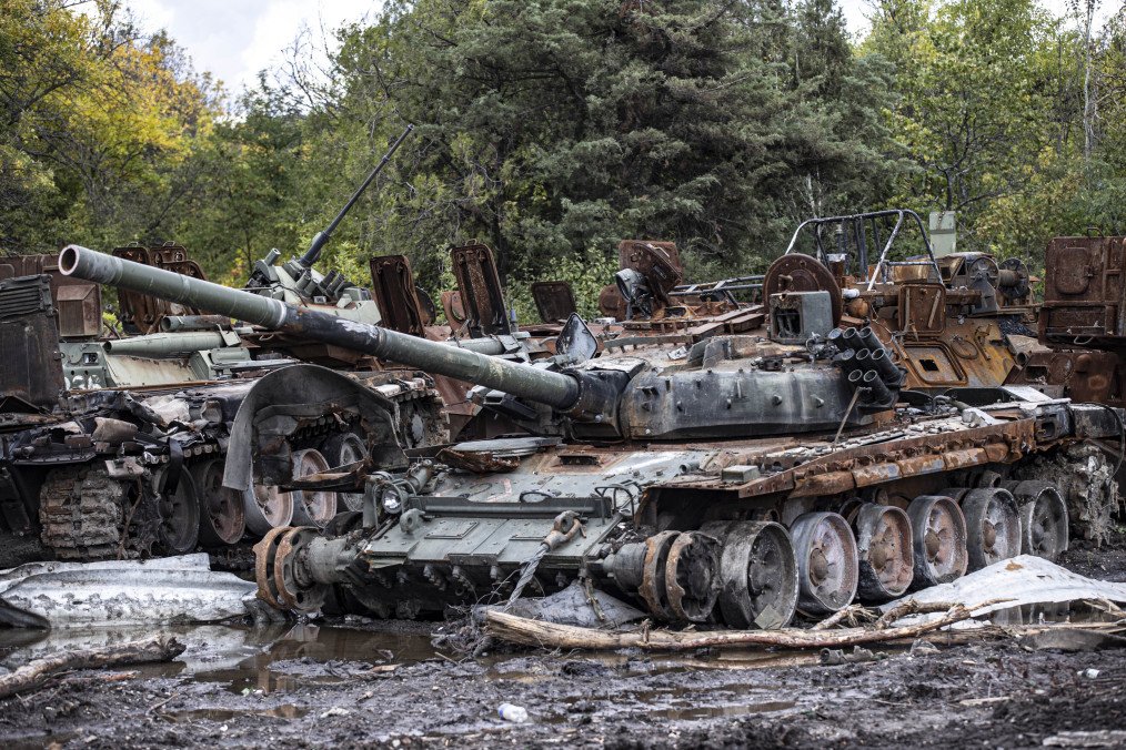 Destroyed Russian armored vehicles left behind by the Russian forces in Izium, Kharkiv, Ukraine, on October 02, 2022. (Source: Getty Images)