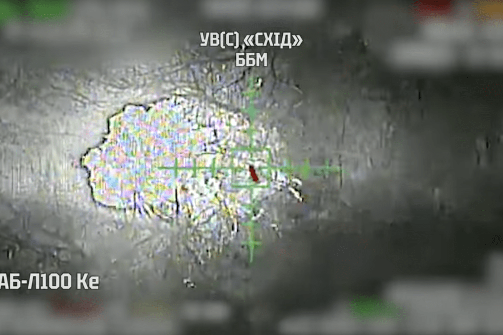 Thermal drone footage captures the moment Ukrainian forces strike a concealed Russian armored vehicle with a guided munition during a nighttime operation. (Source: Lasar’s Group)