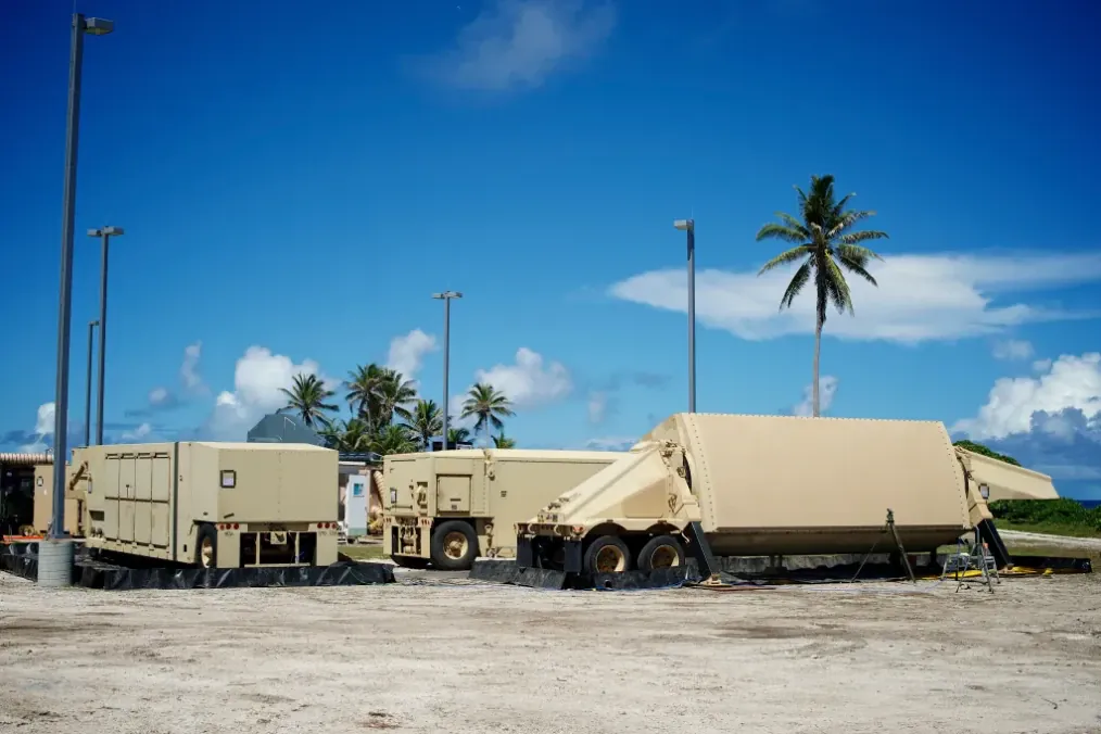 AN/TPY-2 radar deployed at Kwajalein Atoll during the FTI-01 missile defense test, tracking ballistic targets and providing data for interception. (Source: Missile Defense Agency / DoD)