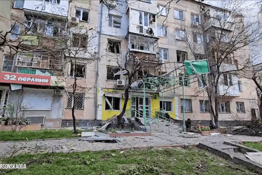 Aftermath of a Russian artillery strike on the Korabelnyi district of Kherson, April 7, 2026. (Source: Kherson Region Prosecutor’s Office)