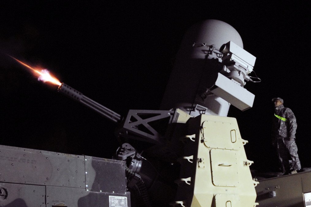 Test-fire of a C-RAM air defense system in Balad, Iraq. (Source: United States Air Force)