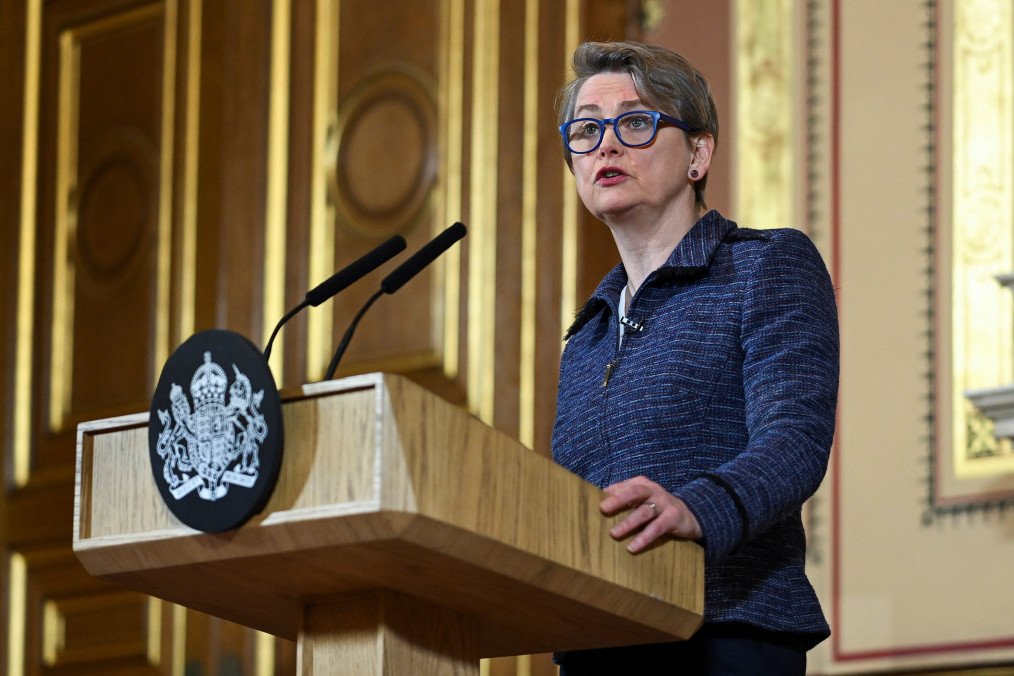 British Foreign Secretary Yvette Cooper speaks at an event marking the 100th anniversary of the Locarno Treaties at the Foreign, Commonwealth, and Development Office on December 9, 2025, in London, England. (Source: Getty Images)