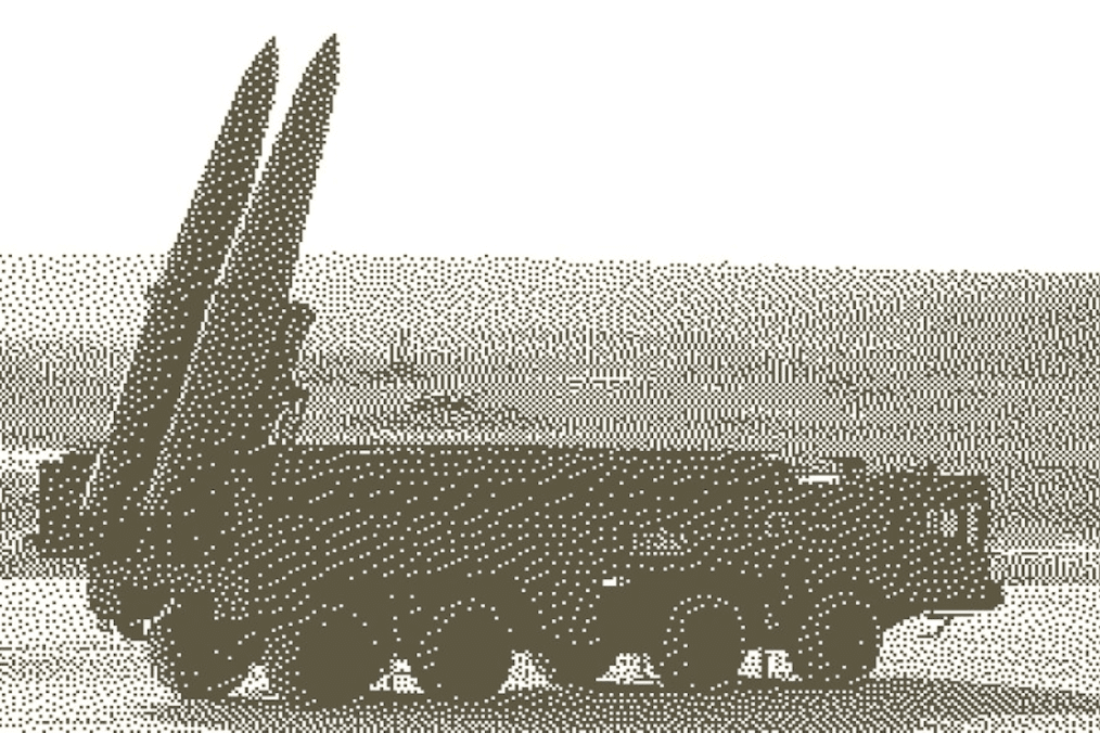 Illustrative image of a Russian Iskander-M mobile ballistic missile system with two missiles raised into launch position. (Source: General Staff of the Armed Forces of Ukraine)