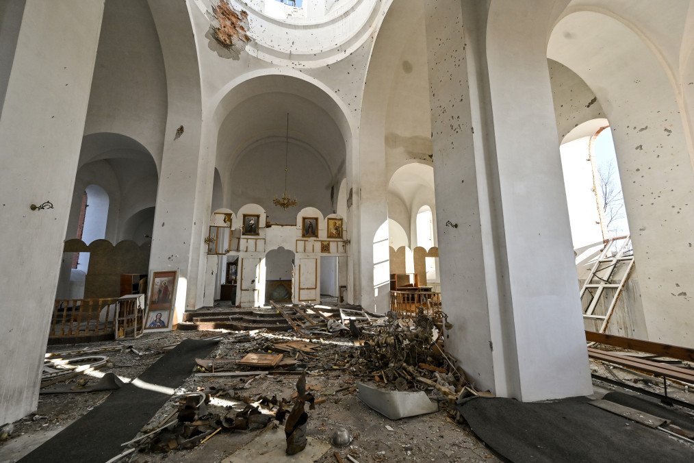 The Church of the Intercession of the Theotokos is damaged by Russian shelling in Orikhiv, Zaporizhzhia region, southeastern Ukraine, on December 24, 2024. (Source: Getty Images)