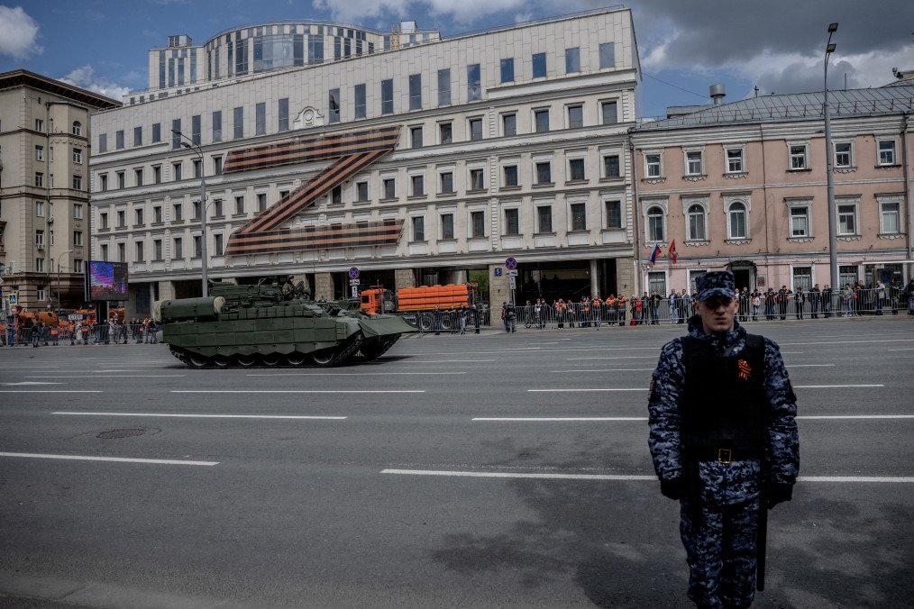 A Russian military vehicle moves along the Garden Ring road in front of a huge Z letter, a tactical insignia of Russian troops in Ukraine, in Moscow on May 7, 2025. (Source: Getty Images) A Russian military vehicle moves along the Garden Ring road in front of a huge Z letter, a tactical insignia of Russian troops in Ukraine, in Moscow on May 7, 2025. (Source: Getty Images)