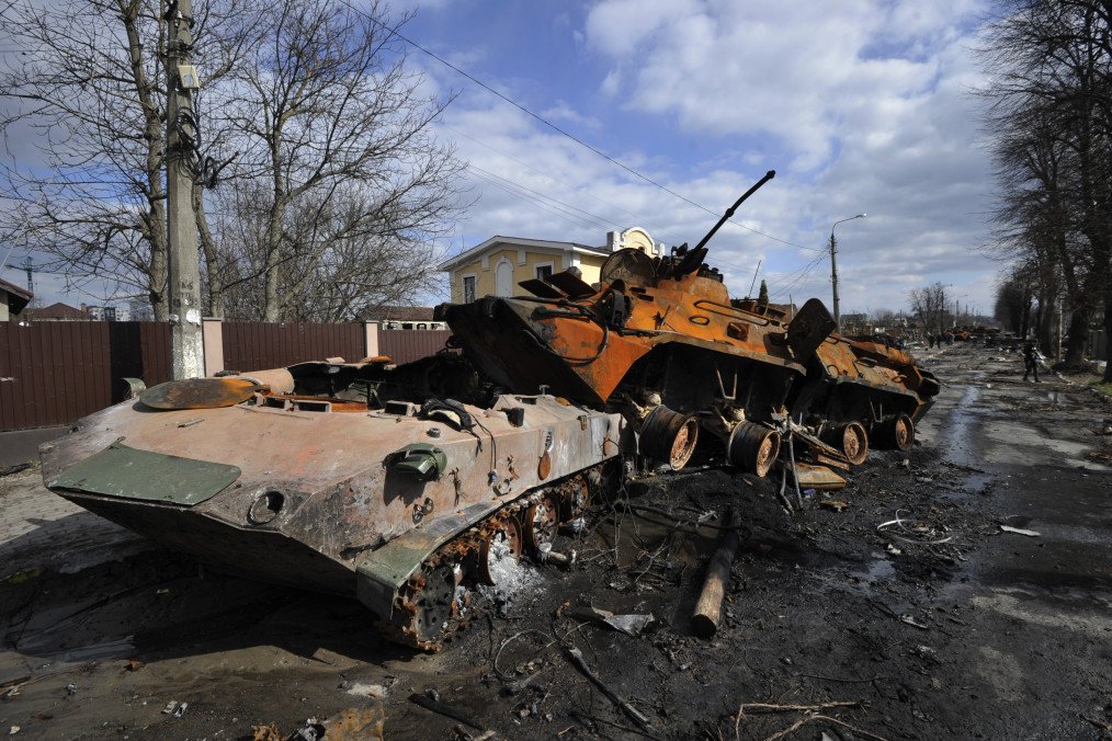 Destroyed Russian military vehicles line a street in Bucha, Ukraine, April 4, 2022, following the withdrawal of Russian troops from the area. (Photo: Getty Images) Destroyed Russian military vehicles line a street in Bucha, Ukraine, April 4, 2022, following the withdrawal of Russian troops from the area. (Photo: Getty Images)
