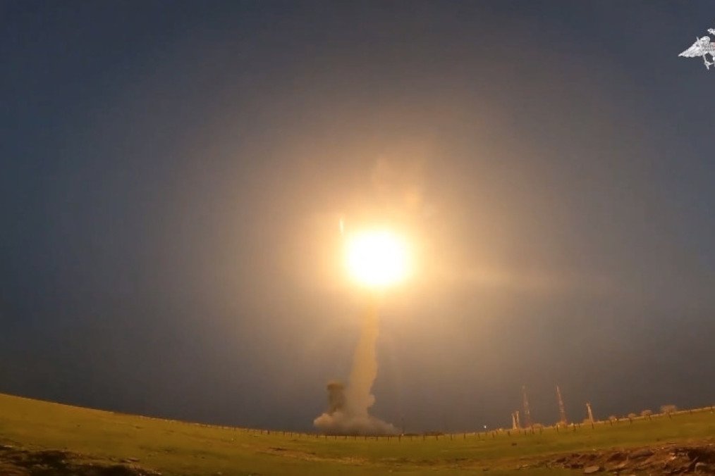 A test-launch of an intercontinental ballistic missile at the Kapustin Yar training ground in Russia on April 12, 2024. A test-launch of an intercontinental ballistic missile at the Kapustin Yar training ground in Russia on April 12, 2024.