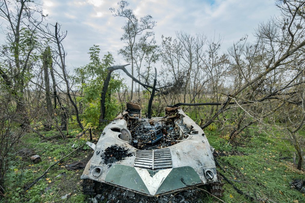 A burned Russian armoured army vehicle lies in the forests around Vysokopillya, Kherson region, Ukraine, 2022. (Source: Getty Images) A burned Russian armoured army vehicle lies in the forests around Vysokopillya, Kherson region, Ukraine, 2022. (Source: Getty Images)