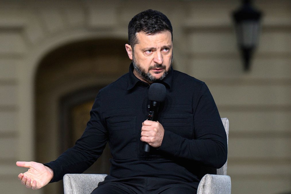 Ukrainian President Volodymyr Zelensky speaks during a joint press conference with US President’s Special Envoy Steve Witkoff and Jared Kushner in Kyiv, Ukraine, on September 6, 2026. (Source: Getty Images)